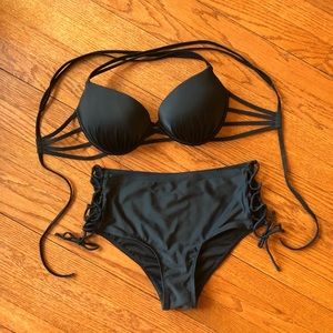 High waist lace-up bikini // strappy // size 14